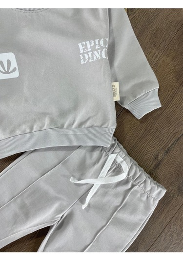 Dino Baskılı Relaxed Eşofman Takımı Gri