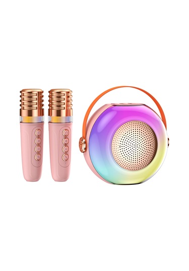 Samdoo A6 Pembe Ev Ktv Sistemi: Kablosuz Mikrofonlu Hoparlör, 360 Rgb Işık, İmmersif Surround Ses, Akıllı Uyum