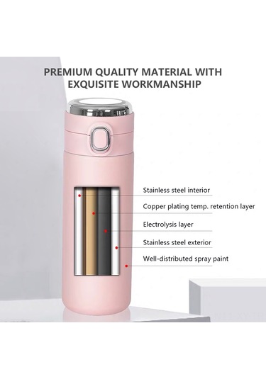 Shineyee 420ml Akıllı Sıcaklık Gösteren Termos Bardak - Led Dokunmatik Ekranlı Paslanmaz Çelik Seyahat Kuşağı Siyah