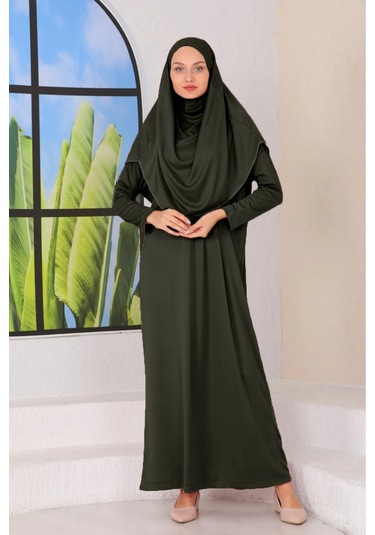 Tek Parça Namaz Elbisesi Haki-21000 Gül Kurusu