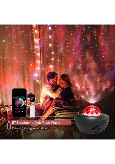 Monyee Led Yıldız Projeksiyon Lambası, Bluetooth Hoparlör, Ses Kontrol, Ac110-220v, Kumanda Pil Yok Siyah