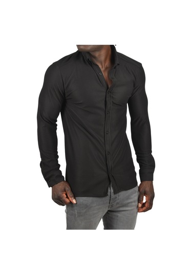Deepsea Erkek Siyah Fitilli Uzun Kollu Gömlek 2500805 Siyah