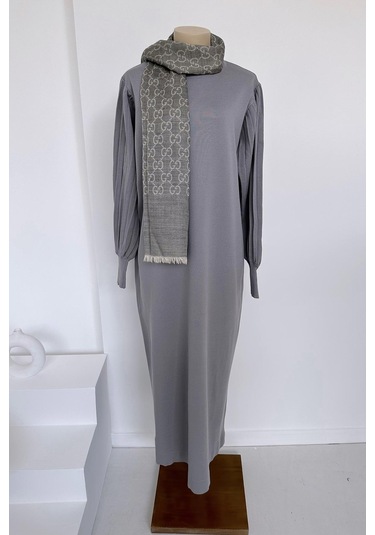 Balon Kol Merserize Elbise - Gri