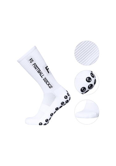 Yuntech01 3'lü Yapışkan Futbol Çorapları - Polyester Malzeme - 39-46 Beden Beyaz