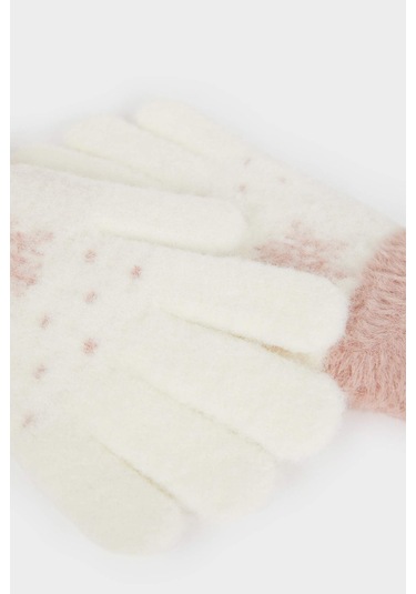 Defacto Kız Çocuk Triko Eldiven V1289a625wner129 Ekru