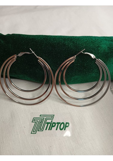 Tiptop/ Üç Katlı Gümüş Renk Çrlik Halka Küpe Gümüş