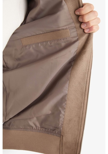 Defacto Slim Fit Dar Kesim Dik Yaka Fermuarlı Süet Mont D1524ax25aubn267 Kahve