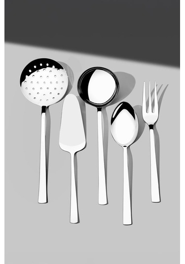 Nehir Deniz Sade 5 Parça Paslanmaz Çelik Servis Takımı Gri