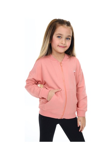 Toontoy Kız Çocuk Baskılı Hırka Koyu Pudra