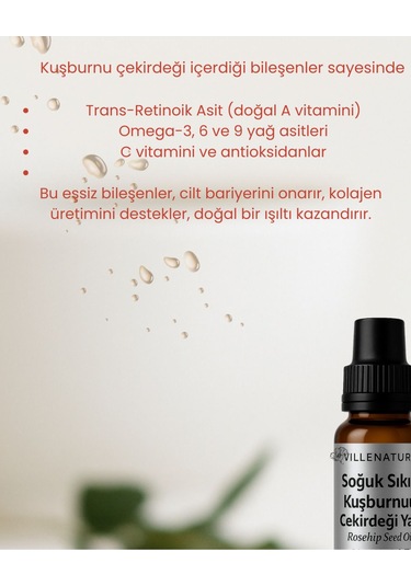 Villenature Soğuk Sıkım Kuşburnu Çekirdeği Yağı Rosehip Seed Oil Rosa Canina 20 Ml