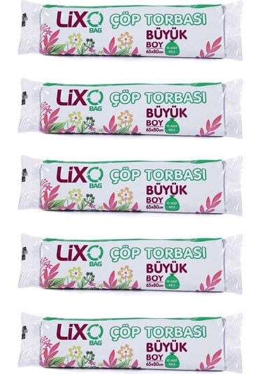 Lixo Büyük Boy Çöp Torbası 65 x 80 Cm 10lu Rulo x 5 Paket 50 Adet