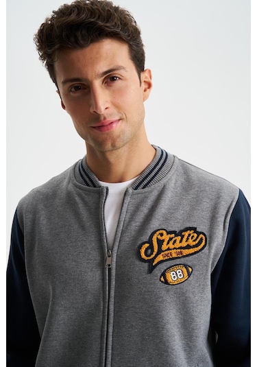 Arma Erkek Pamuklu Regular Fit Dik Yaka Baskılı Cepli Kolej Mont Sweatshirt 001