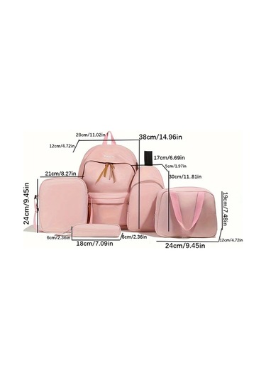 Honeybeeshop Pembe 5 Parça Katı Renk Sırt Çantası Seti Okul Kolej Yolcu Çantası