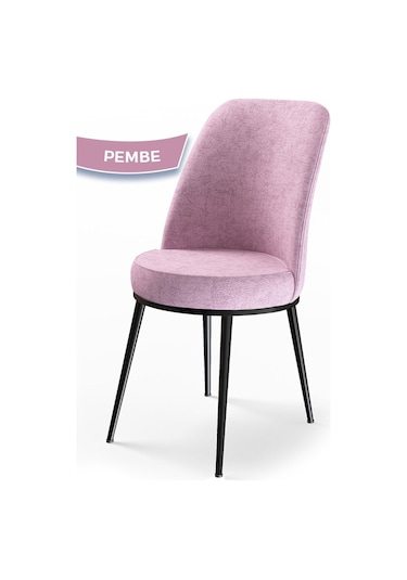 Canisa Concept Dexa Serisi Sandalye Pembe Renk- Siyah Ayaklı 1.sınıf Mutfak Sandalyesi Silinebilir Kumaş Pembe
