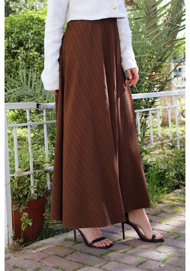 Beli Lastikli Süper Kloş Etek Kahverengi