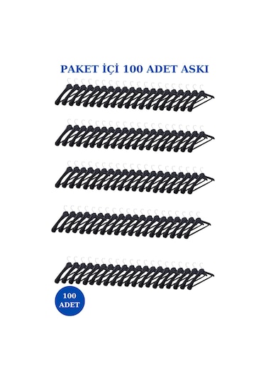 100 Adet Plastik Yüksek Kalite Ceket Askısı Elbise Askısı Siyah