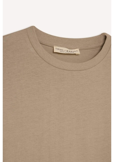 Defacto Regular Fit Bisiklet Yaka Basic Düz Uzun Kollu Tişört Tunik D4897AX24WNKH479 Haki