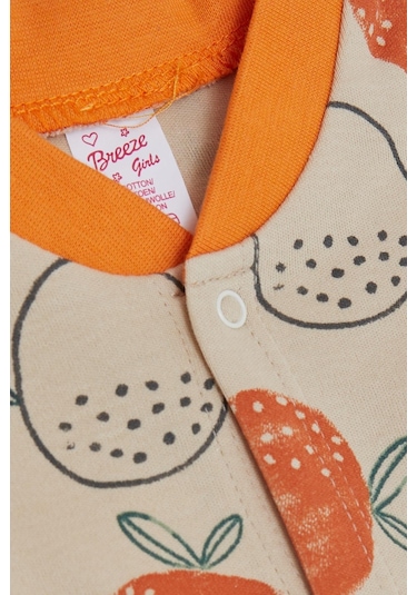 Breeze Kız Bebek Patikli Tulum Nar Desenli 0-6 Ay, Bej-Bej