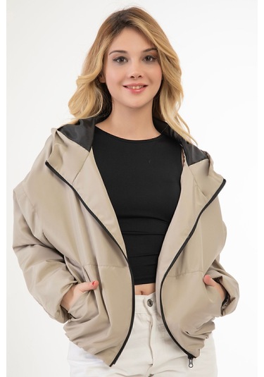 Riverstorm Kadın Taş Su Ve Rüzgar Geçirmez Kapüşonlu Cepli Oversize Yağmurluk - Rüzgarlık Taş