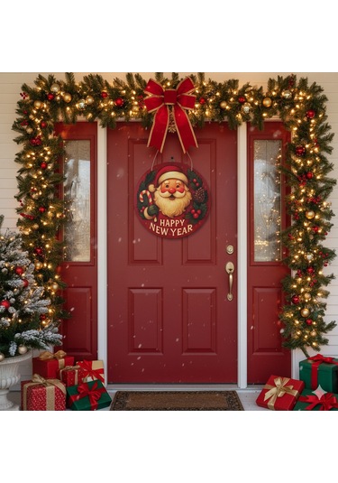 Noel Baba Kapı Ve Duvar Süsü Happy New Year 30x30