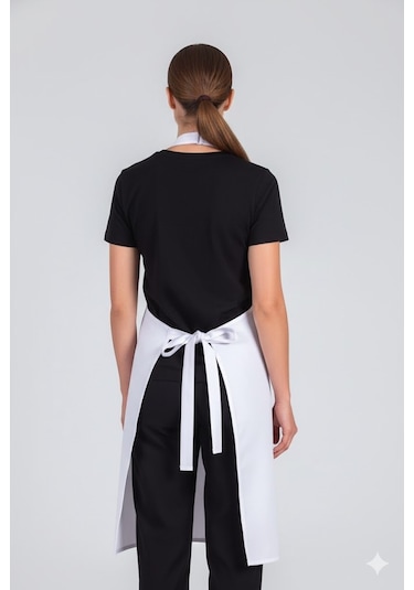 Kadın Boyundan Asmalı Barista Şef Mutfak Önlüğü 60x85 Cm Beyaz