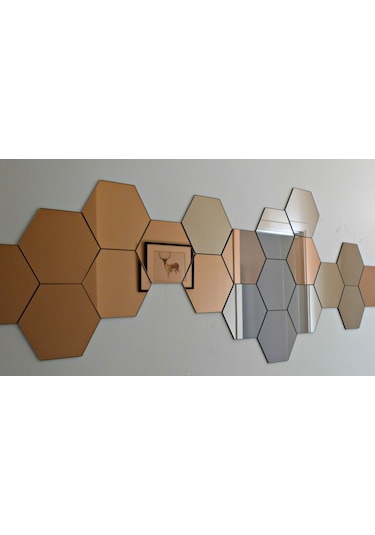 Altıgen Ayna Pleksi Bal Peteği Altın Duvar Dekor Çok Renkli