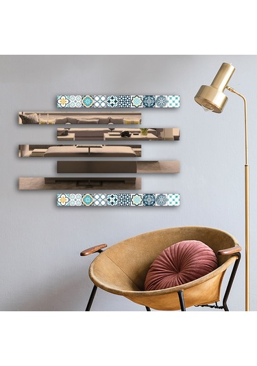 Decorita Dekor Camı Modern Çini Desen Cam ve Bronz Ayna 7'liTakım Bronz