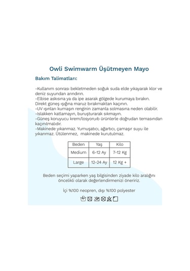 Owlishop Owli Swimwarm Üşütmeyen Bebek Mayosu Mavi