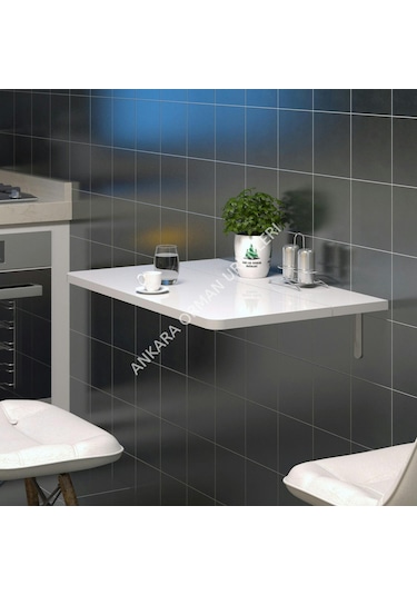 60X45 cm Oval Köşeli Açılır Kapanır Duvara Monte Raf Masa Beyaz