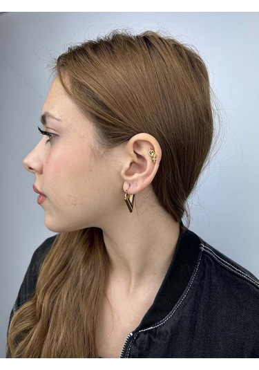 V Şekil, Paslanmaz Çelik Küpe 542, Altın Renk Altın