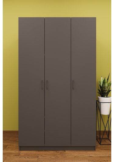 Asra Trend 3 Kapaklı Gardırop G-01 %100 MDF Geniş Hacimli Elbise Dolabı Antrasit