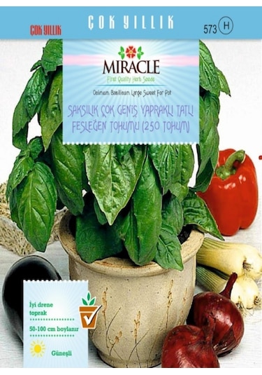 Miracle Saksılık Çok Geniş Yapraklı Tatlı Fesleğen Tohumu 250 Toh