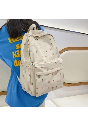 Kadınlar İçin Moda Çiçekli Sırt Çantası Su Geçirmez Sırt Çantası Genç Büyük Kapasiteli Öğrenci Okul Çantası Seyahat Kızlar White Beyaz