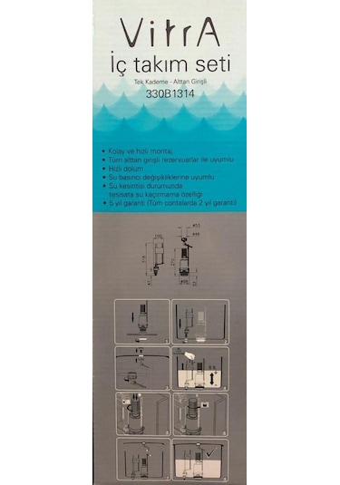 Vitra 330B1314 Tek Basmalı Rezervuar İç Takımı Mavi