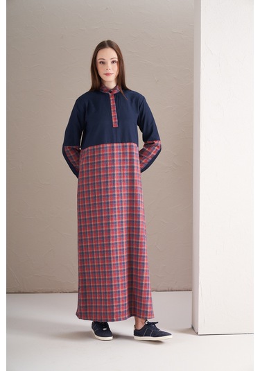 Blok Elbise Kırmızı Laci Kırmızı Lacivert Kırmızı - Lacivert