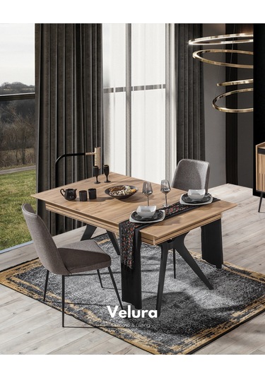 İzgi Yemek Odası Takımı Yemek Masası + 4 Adet Sandalye Ceviz - Siyah