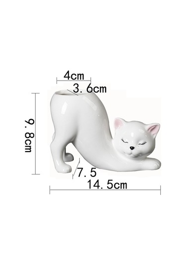 Suntek Magideal Karikatür Kedi Saksı Seramik Kapalı Açık Beyaz