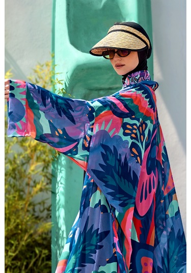 Remsa Tesettür Mayo Üzerine Tek Kaftan Kimono Pareo Mor Rp028 Morika Mor