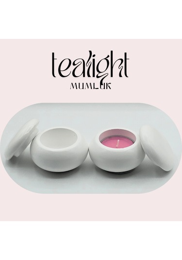 Aurora Tealight 2'li Mumluk Seti Dekoratif Çekim Obje El Yapımı Beyaz