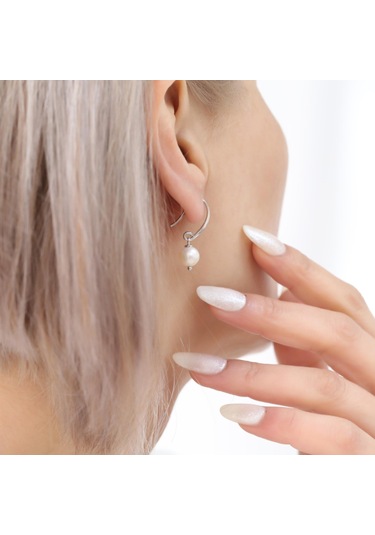 925 Ayar Gümüş Beyaz Tatlısu İncisi Küpe-7mm