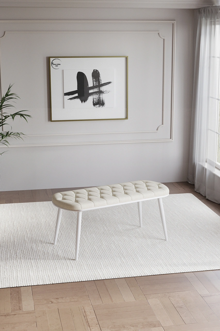 Bohem Polo Mutfak Masası Takımı 6 Kişilik Bencli Beyaz Krem