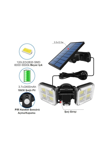 Triline 120 Led Solar Lamba 20w Güneş Enerjili Aydınlatma