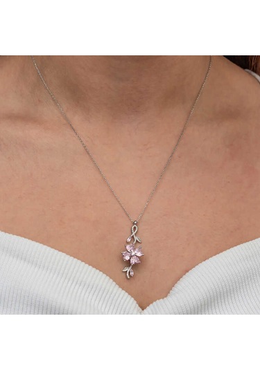 Gümüş Dönen Pembe Yonca Kadın Kolye Sl9052 Gümüş
