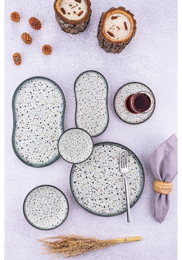 Bambum Lara - 26 Parça Porselen Kahvaltı Takımı Stone Diğer