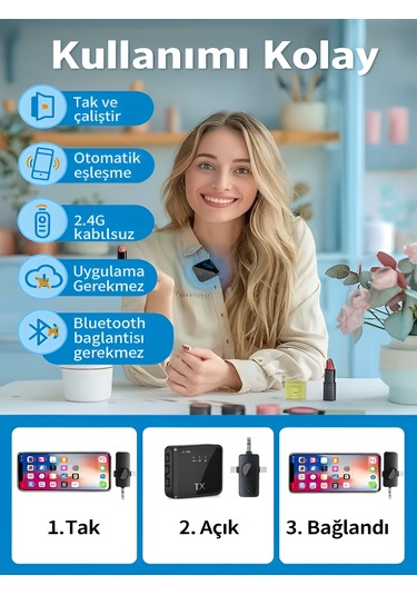 Lightining Type-c 3.5mm Uyumlu Dijital Ekranlı 2.4g Kablosuz Çift Yaka Mikrofonu Pro++