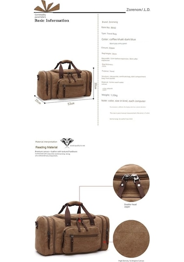 Carrier- Geniş Kanvas Seyahat Çantası - Siyah - 53-58 Cm