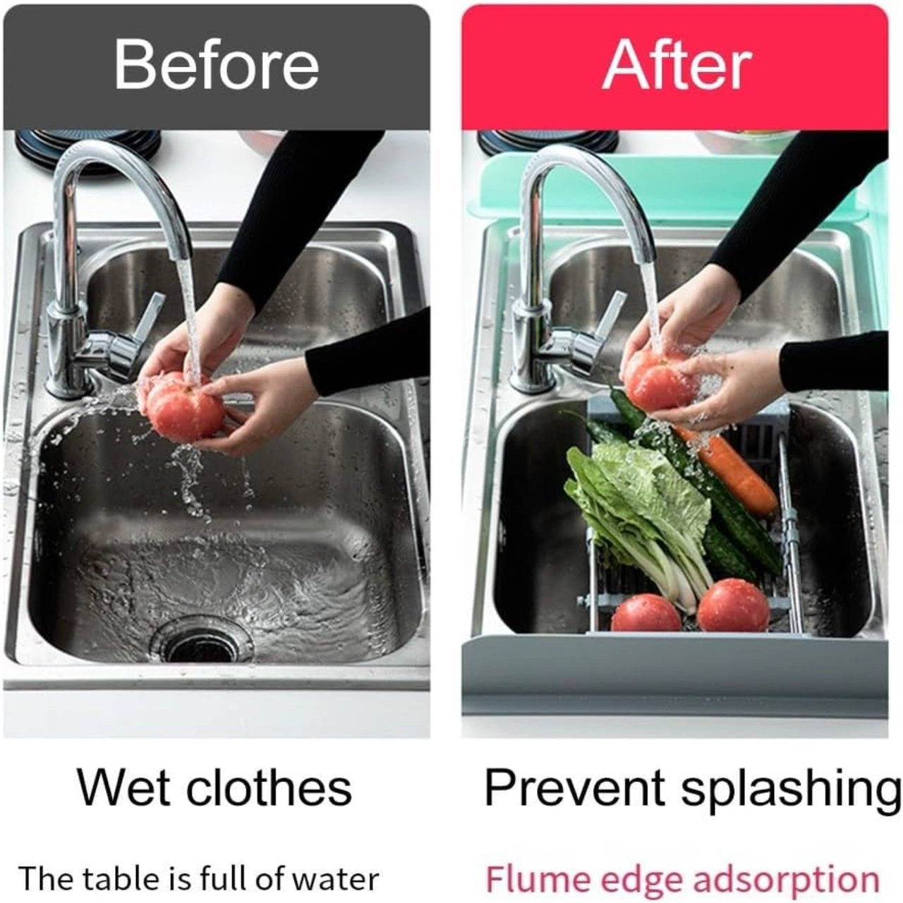 Youtek Yeşil Silikon Lavabo Su Spreyi Engelleyici, Mutfak/banyo Su Engeli, Dayanıklı, 49x5x8.5 Cm, Yıkama Makinesine Uygun, Kolay Temizlenir Yeşil