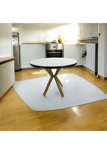 Beyaz Yuvarlak Yemek Masası Gold Renk Ayak Beyaz