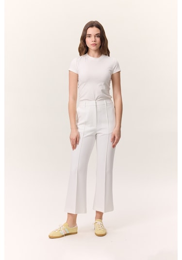 Dikiş Detaylı Flare Pantolon Ekru Ekru