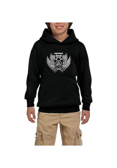 Linkin Park Wings Siyah Çocuk Kapşonlu Sweatshirt Siyah